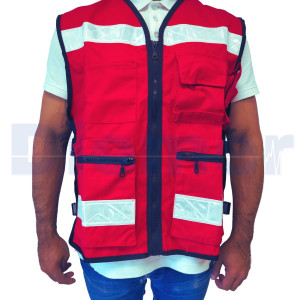 Paramedic Waistcoat With Red Reflective Multi-Pockets Red Cross